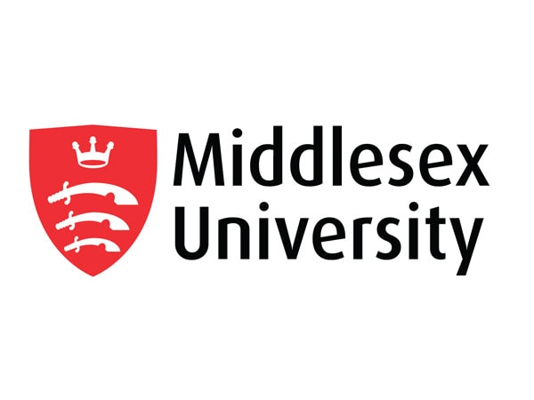 The Middlesex University logo featuring a red shield with a white crown above three swords, alongside the text Middlesex University in black.