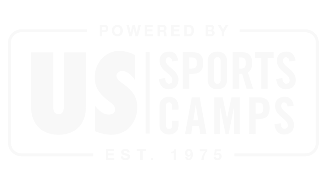 White logo on a light grey background reads: Powered by US Sports Camps Est. 1975 with a border around the text.